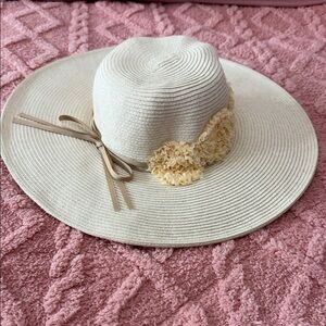 August Hats Beige Sun Hat with Floral Detail
